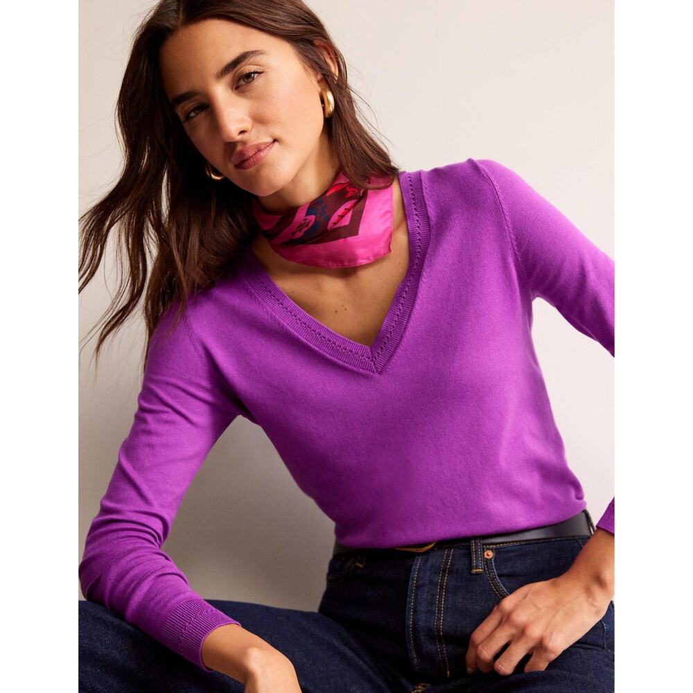 Boden Catriona Cotton V Neck Jumper Sweater Tickled Pink Long Sleeve Knit M - Picture 11 of 11
